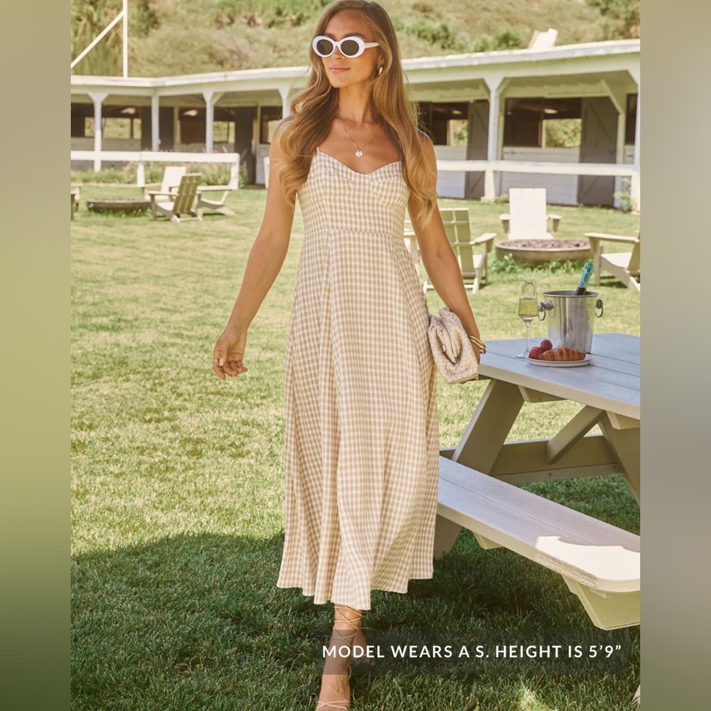 Vici Beige Checkered Maxi Dress
